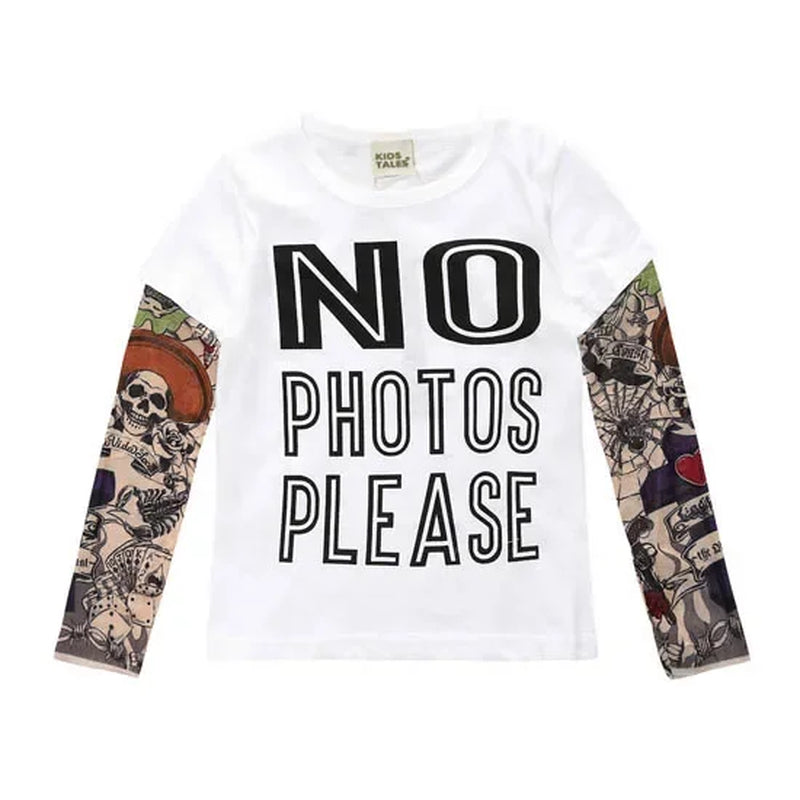 Novelty Tattoo Long Sleeve Children T-Shirts Cotton Boys T Shirt Kids Tshirt Autumn Kids Girls Tops 2-7Years Children Clothes