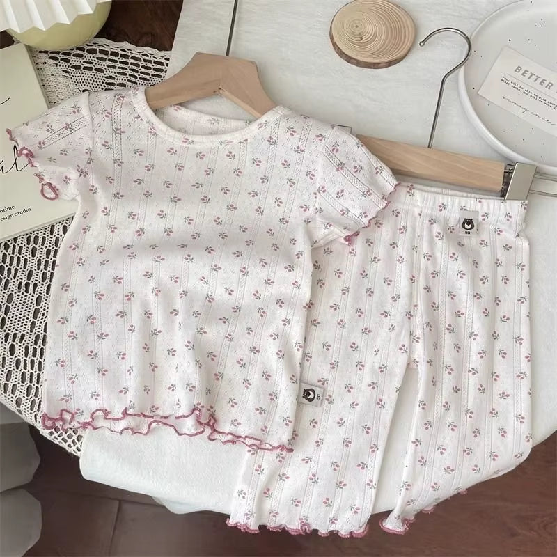 Summer Girls Pajamas Set 2025 Fashion Air-Conditioning Sleepwear for Kids Children Clothes Sets Breathable Loungewear 1-8Years