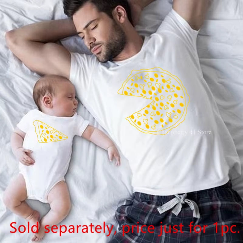 2022 New Arrival Papa Mama Baby Pizza Funny Family Look T Shirt for Mommy and Me Matching Outfits Father Son Balck Match Clothes