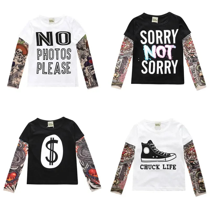 Novelty Tattoo Long Sleeve Children T-Shirts Cotton Boys T Shirt Kids Tshirt Autumn Kids Girls Tops 2-7Years Children Clothes