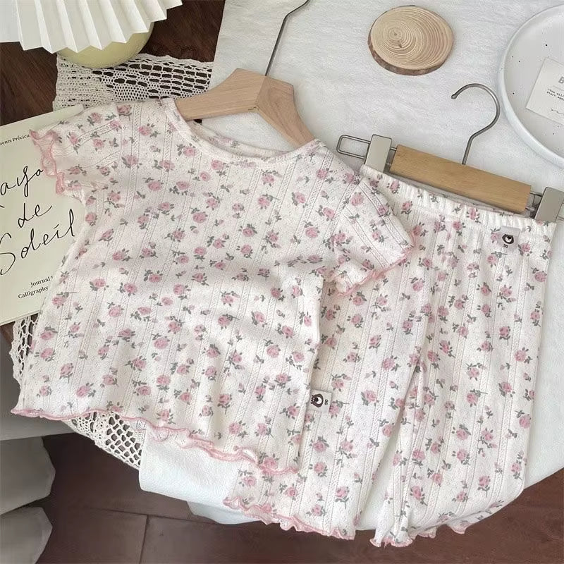 Summer Girls Pajamas Set 2025 Fashion Air-Conditioning Sleepwear for Kids Children Clothes Sets Breathable Loungewear 1-8Years