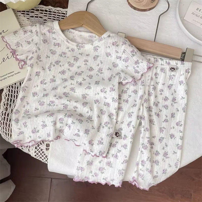 Summer Girls Pajamas Set 2025 Fashion Air-Conditioning Sleepwear for Kids Children Clothes Sets Breathable Loungewear 1-8Years