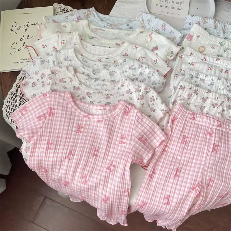Summer Girls Pajamas Set 2025 Fashion Air-Conditioning Sleepwear for Kids Children Clothes Sets Breathable Loungewear 1-8Years