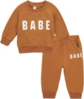 Toddler Girls Clothes Winter Warm Long Sleeve Tops Long Pants Suit Kids Soft Cotton 2Pcs Set (Brown-Babe, 6-12Months)