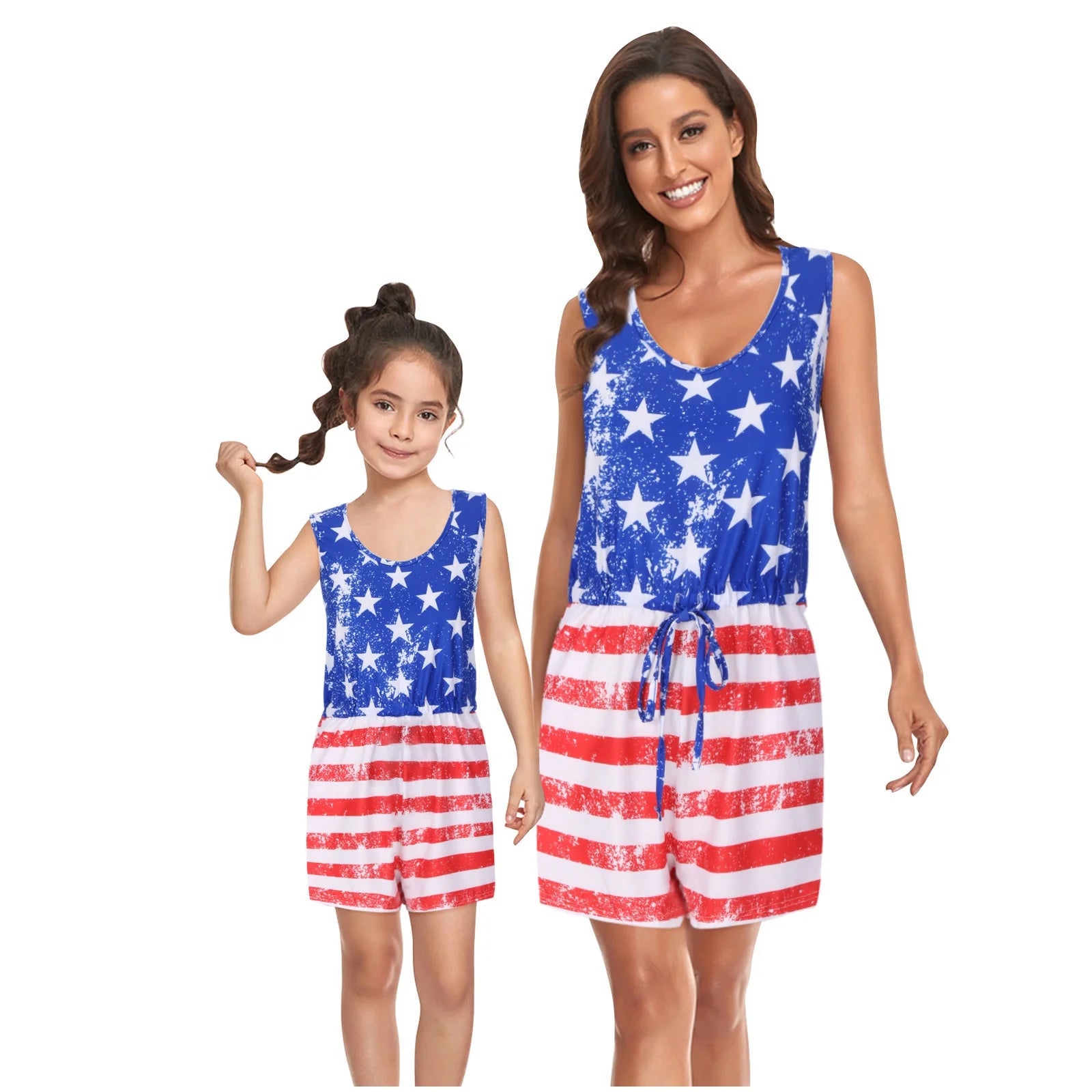 Mommy and Me Jumpsuit Matching Outfits Independence Day Clothes 2025 Casual Mother Daughter Family Sleeveless Jumpsuit