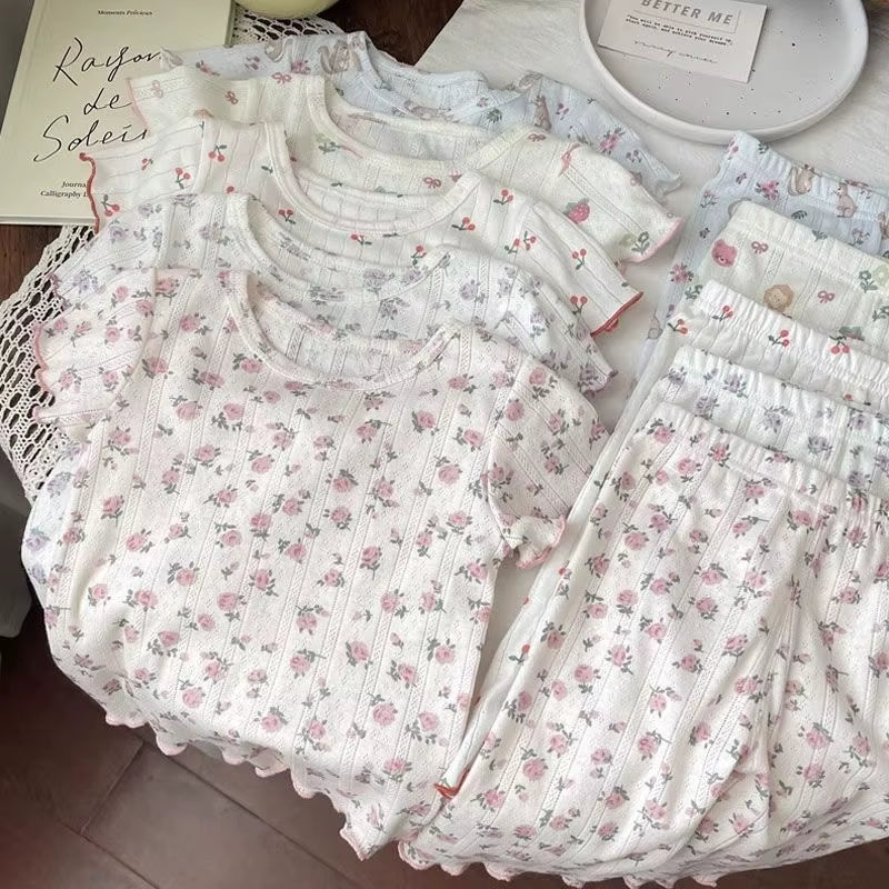 Summer Girls Pajamas Set 2025 Fashion Air-Conditioning Sleepwear for Kids Children Clothes Sets Breathable Loungewear 1-8Years