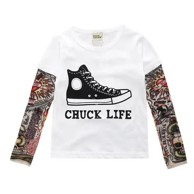 Novelty Tattoo Long Sleeve Children T-Shirts Cotton Boys T Shirt Kids Tshirt Autumn Kids Girls Tops 2-7Years Children Clothes