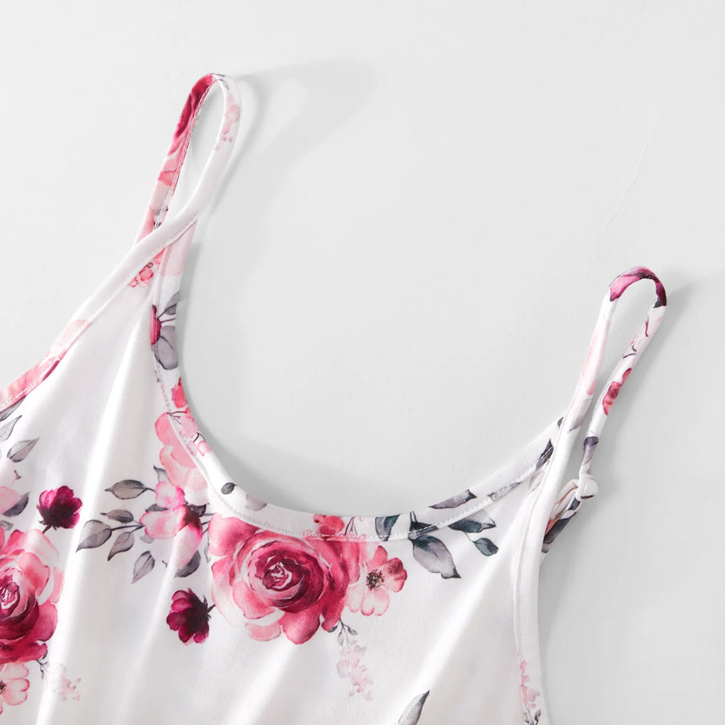 Family Matching Dresses White Baby Girl 6-9 Months Floral Print Matching White Sling Maxi Dresses,Clearance