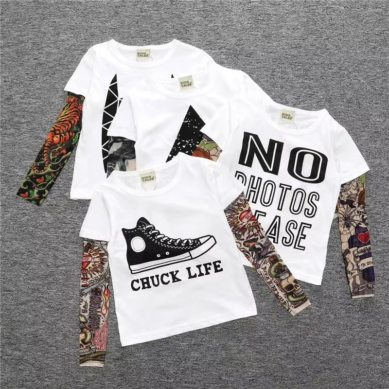 Novelty Tattoo Long Sleeve Children T-Shirts Cotton Boys T Shirt Kids Tshirt Autumn Kids Girls Tops 2-7Years Children Clothes