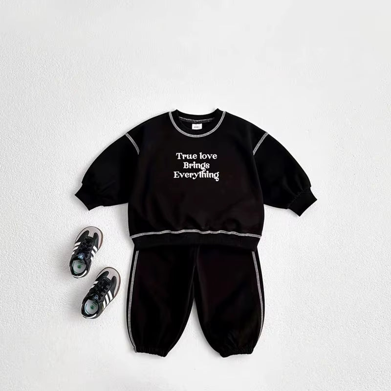 Spring Autumn Kids Clothes Girls Outfit Set Korean Fashion Letter Print Hoodies Sweatshirts+Sweatpant Children Boys Clothing Set