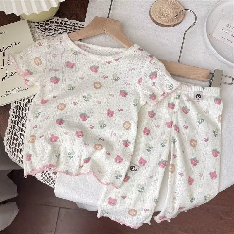 Summer Girls Pajamas Set 2025 Fashion Air-Conditioning Sleepwear for Kids Children Clothes Sets Breathable Loungewear 1-8Years