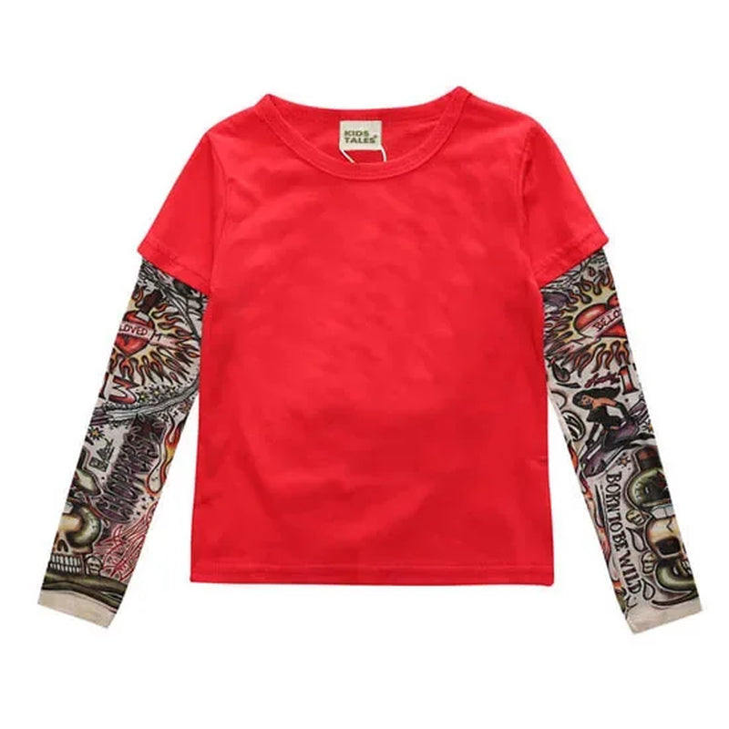 Novelty Tattoo Long Sleeve Children T-Shirts Cotton Boys T Shirt Kids Tshirt Autumn Kids Girls Tops 2-7Years Children Clothes