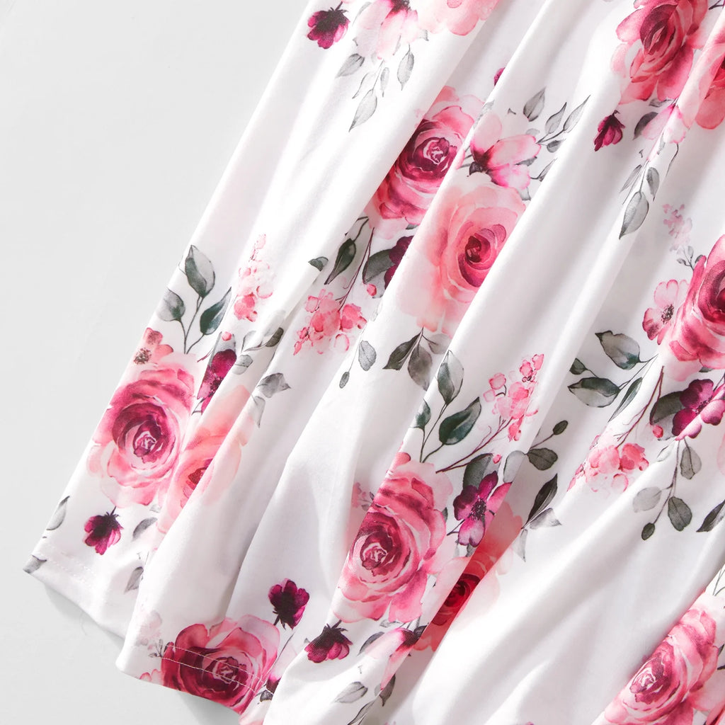 Family Matching Dresses White Baby Girl 6-9 Months Floral Print Matching White Sling Maxi Dresses,Clearance