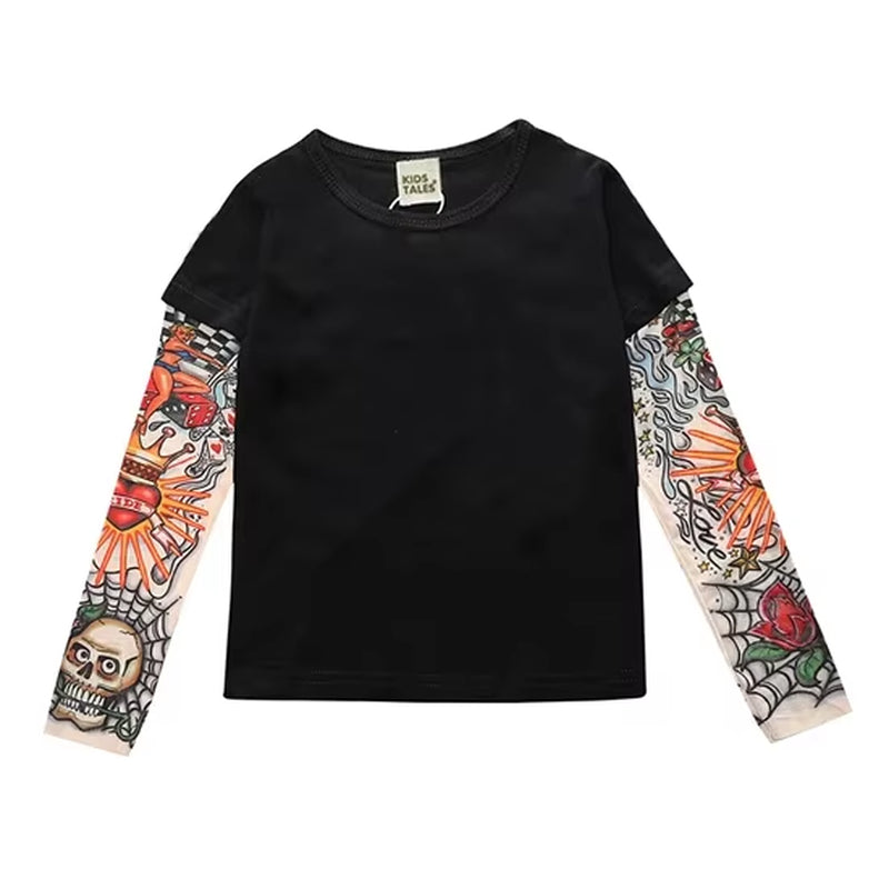 Novelty Tattoo Long Sleeve Children T-Shirts Cotton Boys T Shirt Kids Tshirt Autumn Kids Girls Tops 2-7Years Children Clothes