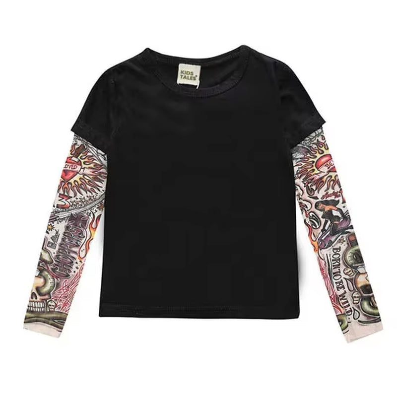 Novelty Tattoo Long Sleeve Children T-Shirts Cotton Boys T Shirt Kids Tshirt Autumn Kids Girls Tops 2-7Years Children Clothes