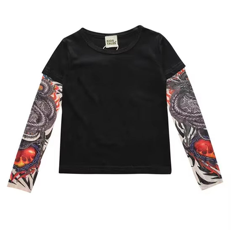 Novelty Tattoo Long Sleeve Children T-Shirts Cotton Boys T Shirt Kids Tshirt Autumn Kids Girls Tops 2-7Years Children Clothes